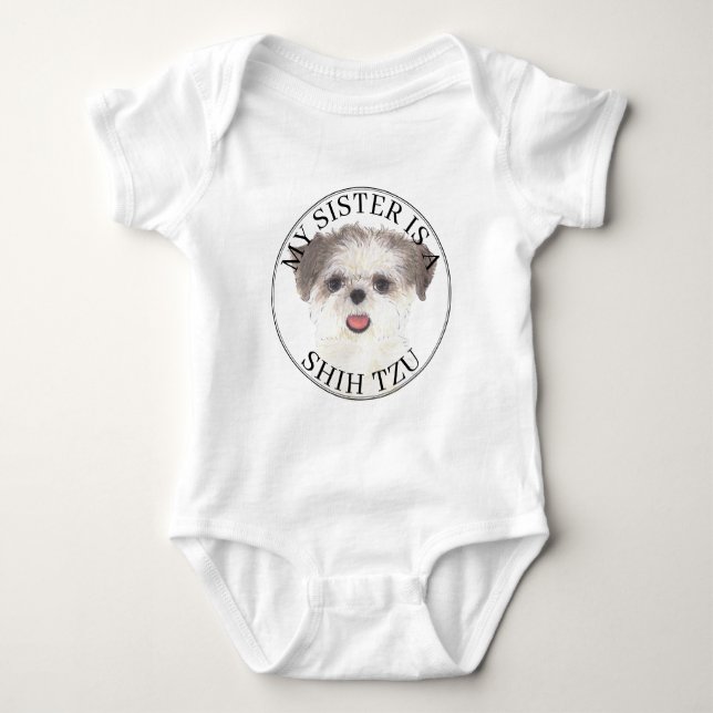 Brown and White Shih Tzu Big Sister Baby Bodysuit (Front)
