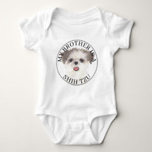 Brown and White Shih Tzu Brother Baby Bodysuit