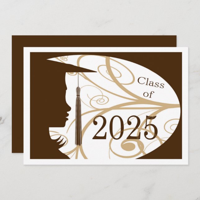 Brown and White Silhouette 2025 Graduation Party Invitation (Front/Back)