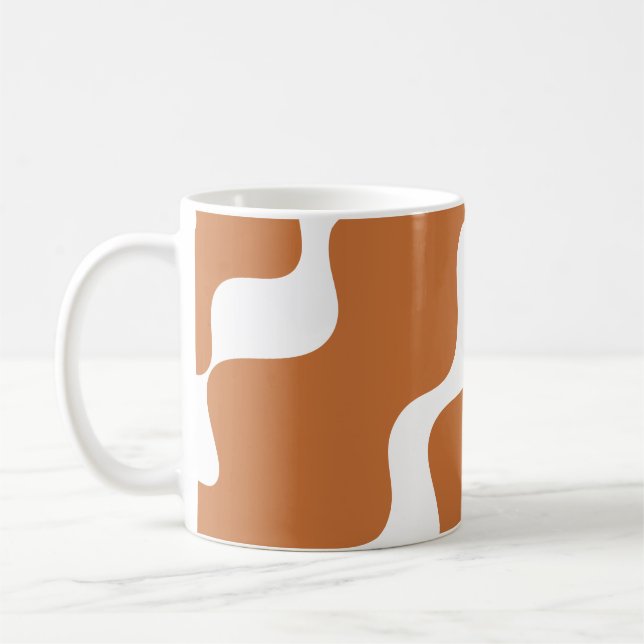 Brown and white slanting waves pattern coffee mug (Left)
