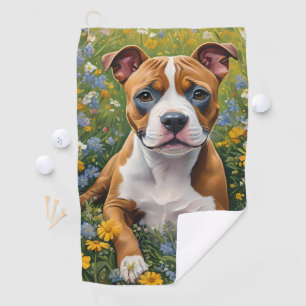 Brown And White Staffordshire Bull Terrier Puppy, Golf Towel