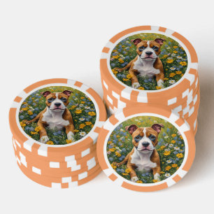 Brown And White Staffordshire Bull Terrier Puppy, Poker Chips