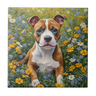 Brown And White Staffordshire Bull Terrier Puppy, Tile