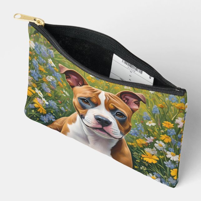 Brown And White Staffordshire Puppy Acrylic Art, Accessory Pouch (Open)