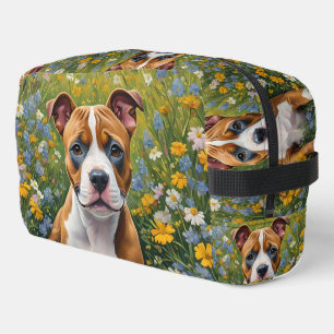 Brown And White Staffordshire Puppy Acrylic Art, Dopp Kit