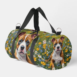Brown And White Staffordshire Puppy Acrylic Art, Duffle Bag