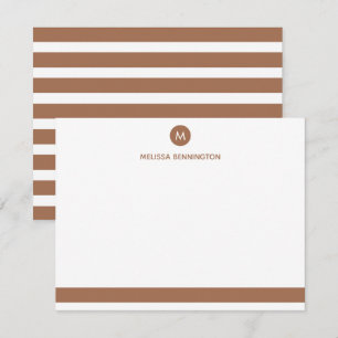 Brown and White Stripe Monogram Personalised Card