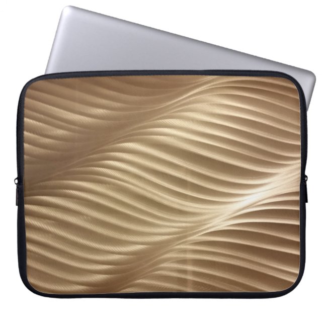 Brown and white striped textile laptop sleeve (Front)