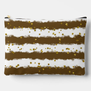 Brown and White Stripes With Gold Dots Accessory Pouch