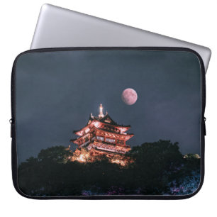 BROWN AND WHITE TEMPLE UNDER FULL MOON LAPTOP SLEEVE