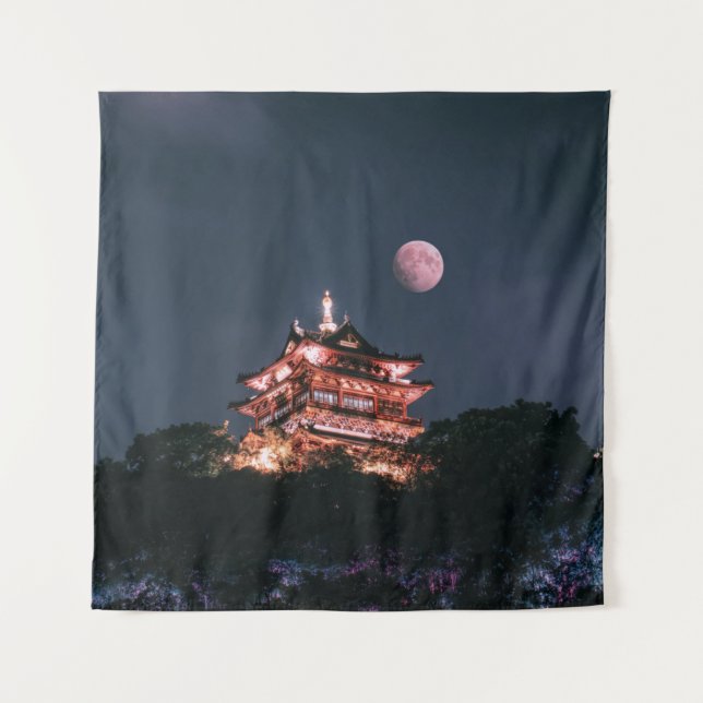 BROWN AND WHITE TEMPLE UNDER FULL MOON TAPESTRY (Front)