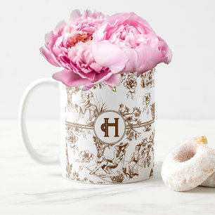 Brown and White Toile de Jouy Bridal Shower Coffee Mug