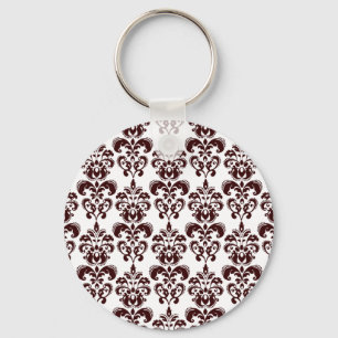 BROWN AND WHITE VINTAGE DAMASK PATTERN 2 KEY RING