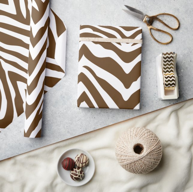 Brown and White Zebra Stripes Animal Print Wrapping Paper (Crafts)