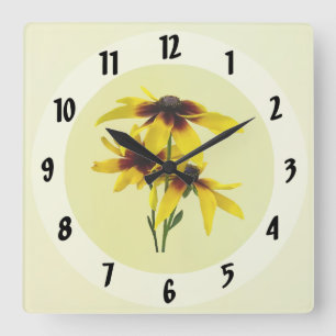 Brown and Yellow Black Eyed Susans Square Wall Clock