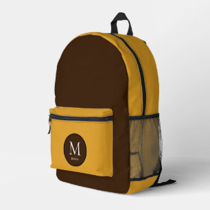 Brown and Yellow Colour Block Printed Backpack