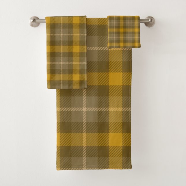 Brown and Yellow Plaid Pattern Bath Towel Set (Insitu)