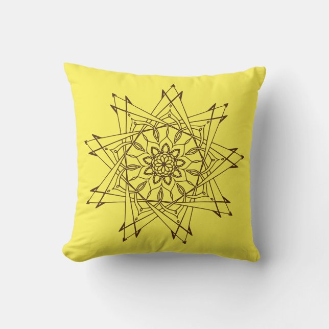 Brown and Yellow Sharp Mandala Throw Pillow (Front)