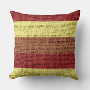 Brown and Yellow Stripes Burlap Linen Rustic Jute Cushion