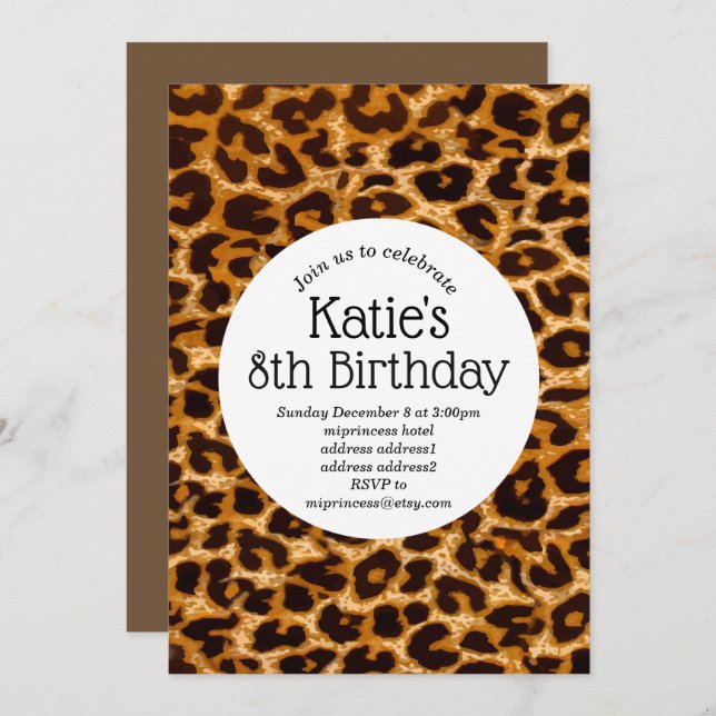 brown animal print, Leopard ,cheetah birthday Invitation (Front/Back)