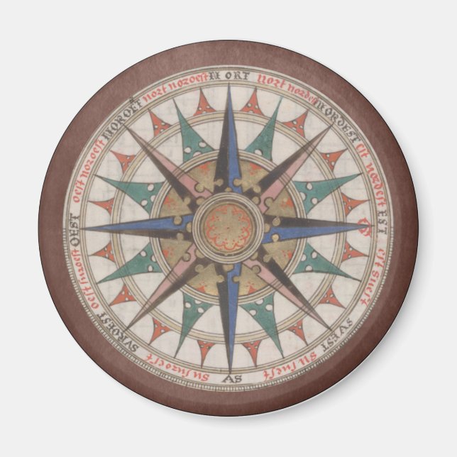 Brown Antique Compass Rose Magnet (Front)