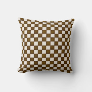 Brown & Antique White Chequered Cushion
