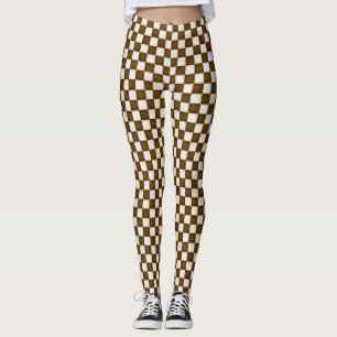 Brown & Antique White Chequered Leggings