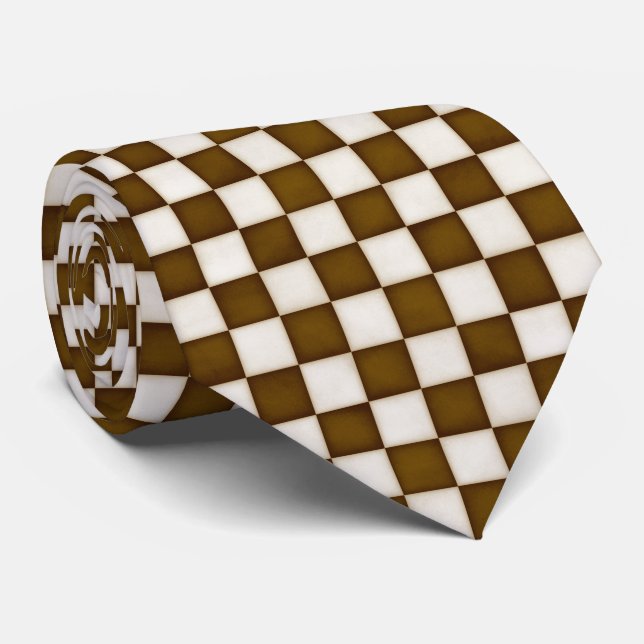 Brown & Antique White Chequered Tie (Rolled)