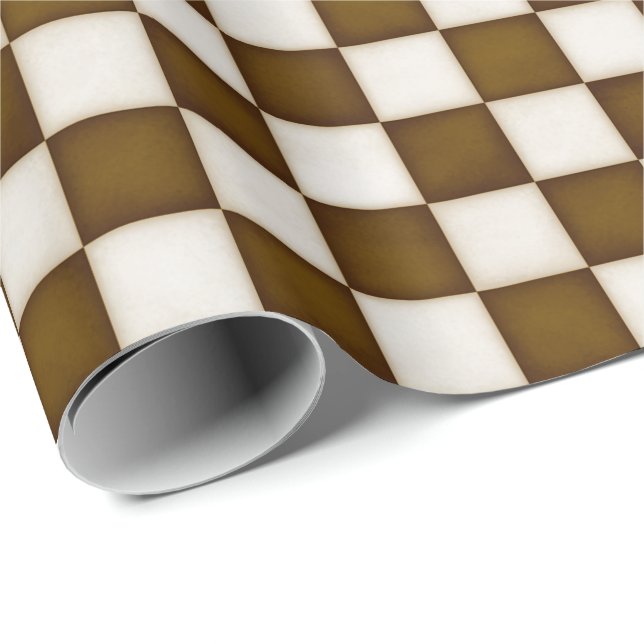 Brown & Antique White Chequered Wrapping Paper (Roll Corner)