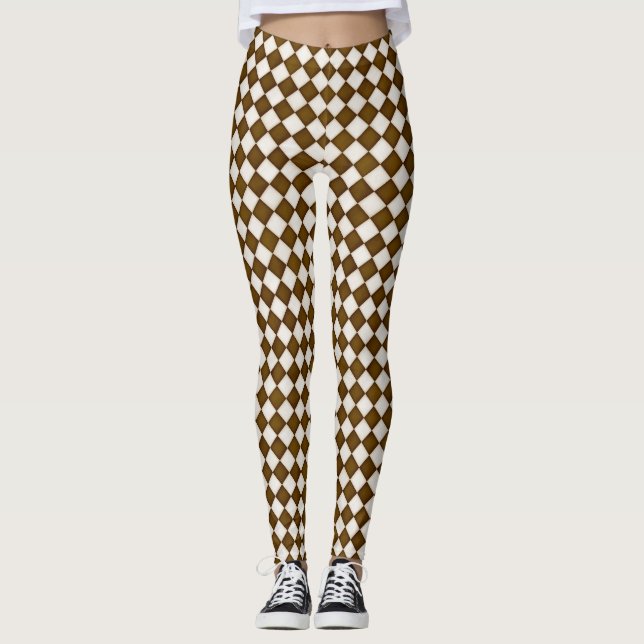 Brown & Antique White Diamonds Leggings (Front)