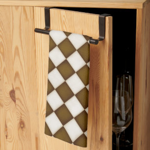 Brown & Antique White Diamonds Tea Towel