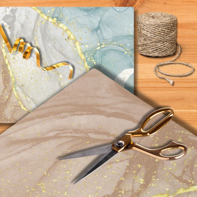 Brown & Aqua Alcohol Ink Pattern Gold Inlay Tissue Paper (Creator Uploaded)