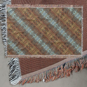Brown Aqua and Orange Tribal Abstract Striped Throw Blanket