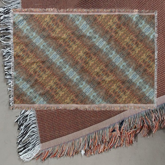 Brown Aqua and Orange Tribal Abstract Striped Throw Blanket (Creator Uploaded)