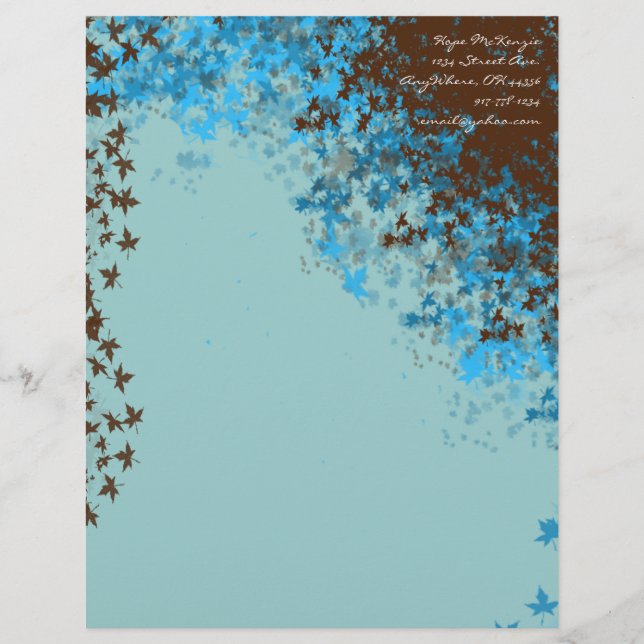 Brown & Aqua Blue Leaves Letterhead (Front)