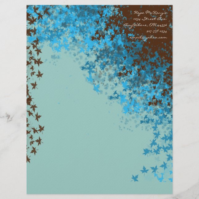 Brown & Aqua Blue Leaves Letterhead (Front)