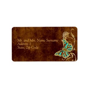 Brown aqua gold address wedding engagement party label