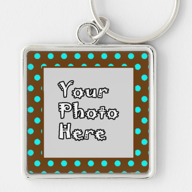 Brown Aqua Polka Dots Photo Frame Key Ring (Front)