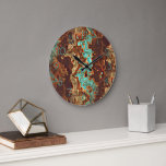Brown Aqua Teal Turquoise Green Geode Marble Art Large Clock<br><div class="desc">Beautiful contemporary aqua turquoise blue green and brown coloured agate geode gem stones pattern. Ornate, funky, modern and whimsical hipster design for the artistic or artsy hip trendsetter, vintage retro, nouveau deco art style or abstract graphic digital geometric motif lover. Available on a variety of modern home decor accents and...</div>