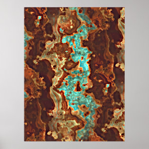 Brown Aqua Teal Turquoise Green Geode Marble Art Poster