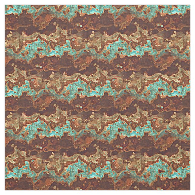 Brown Aqua Turquoise Green Geode Marble Art Fabric (Swatch)