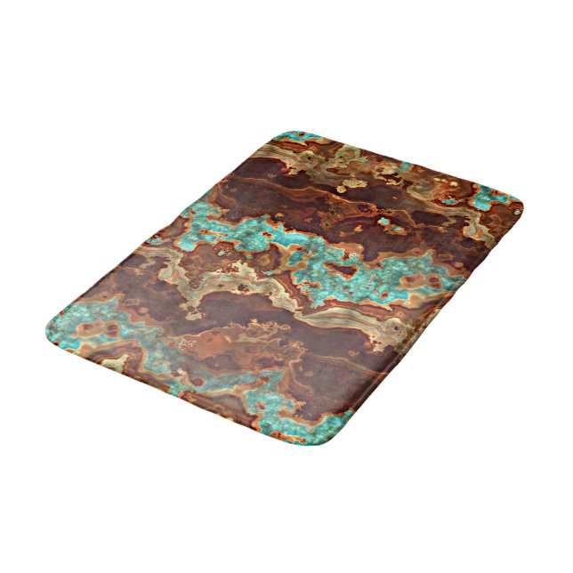 Brown Aqua Turquoise Green Geode Marble Pattern Bath Mat (Angled)