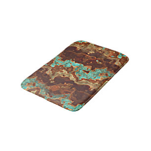 Brown Aqua Turquoise Green Geode Marble Pattern Bath Mat