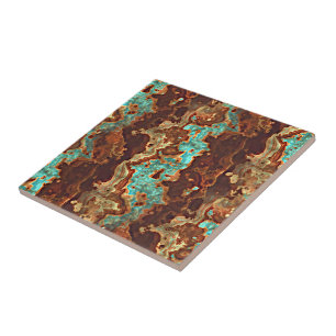 Brown Aqua Turquoise Green Geode Marble Pattern Tile