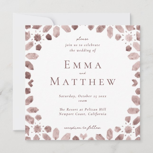 Brown Arabic Tile Square Wedding Invitation (Front)