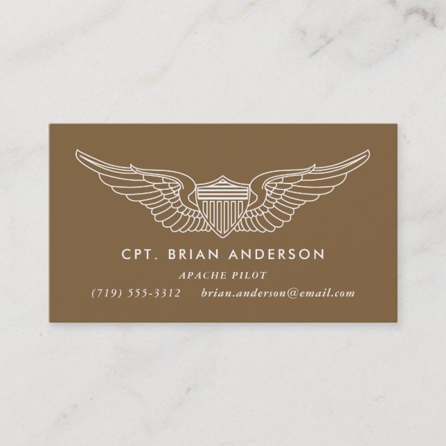 Brown Army Aviator Pilot Wings Business Card (Front)