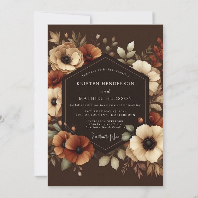Brown Autumn Bloom Wedding Invitation (Front)