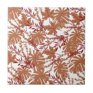 Brown Autumn Floral Leaves Pattern Tile