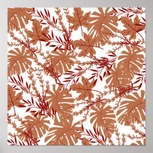 Brown Autumn Floral Leaves Y2K Pattern  Poster