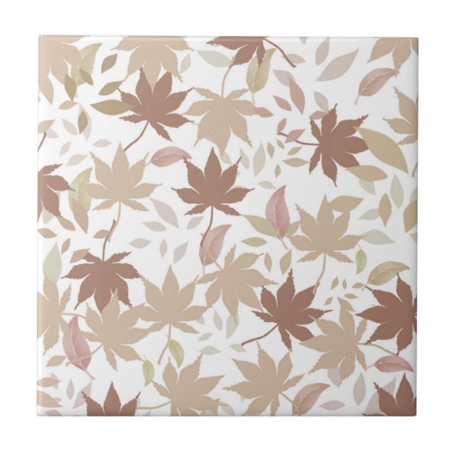 Brown Autumn Floral Leaves Y2K Pattern  Tile (Front)